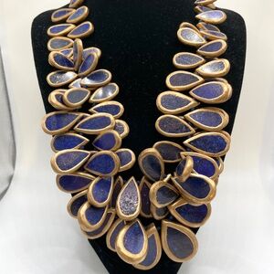 Rarities Carol Brodie African Lapis 2 Strand Statement Necklace RETIRED RARE